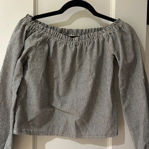 Brandy Melville Grey and White Striped Off the Shoulder Long Sleeve Summer Top